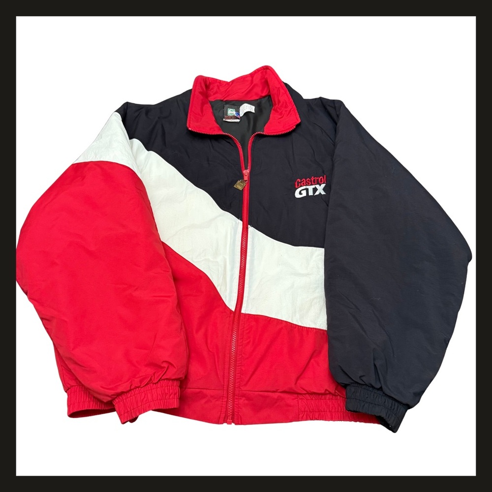 Vintage Castrol GTX Racing Jacket Mens XL Red Black White John Force Embroidered